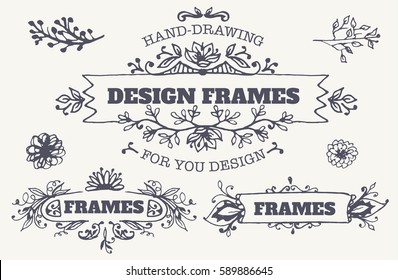 design elements and frames "Spring" with hand-drawing flowers