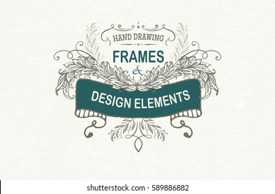 design elements and frames "Spring" with hand-drawing flowers