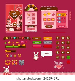 The design elements of the game interface (theme Valentine's day) 