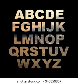 Design elements - gold 3D font. Set. Vector illustration EPS10.
