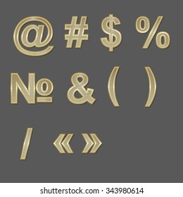 Design elements - gold 3D font, symbols. Set. Transparent mesh top. Vector illustration EPS10.