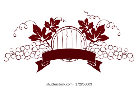 Design elements -- grape with ribbon and cask
