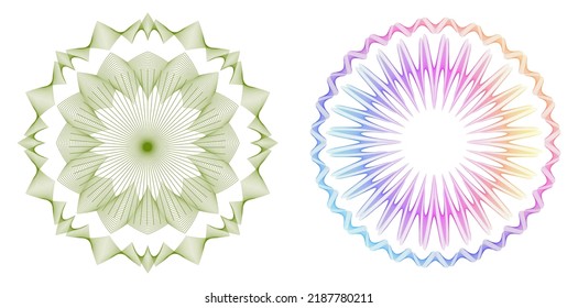Elementos de diseño guilloche. Color suave del arcoiris. Fondo lineal. líneas poligonales. Capa protectora para la plantilla de billetes, diplomas y certificados. Ilustración del vector EPS 10