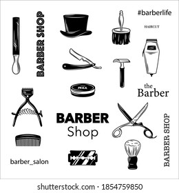 Design elements for hairdressers and barbershops. Cut out icon for plotter or laser cutting. Barbershop cut-out vector illustration.