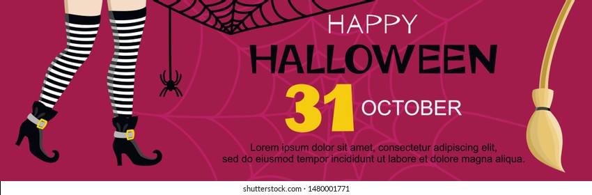 Design elements for halloween. Halloween characters. Halloween invitation card. Halloween banner.