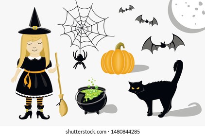 Design elements for halloween. Halloween characters on a white background.