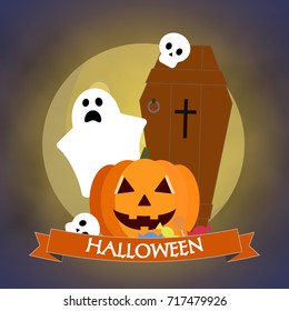 Design elements of halloween. Flat halloween characters. Vector illustration