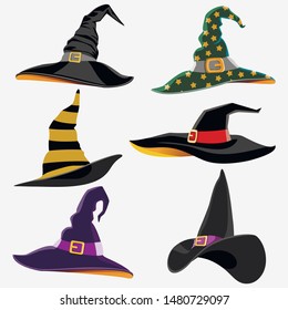 Design Elements for Halloween. Halloween symbol. Witch Hat. Hats of the wizard. Flat vector illustration.