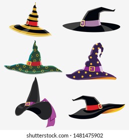 Design Elements for Halloween. Halloween symbol. Witch Hat. Hats of the wizard. Flat vector illustration.