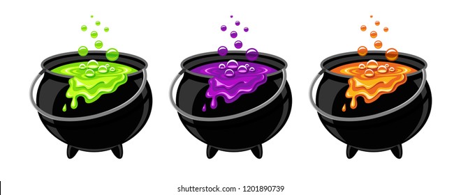 Design Elements for Halloween. Halloween Symbols.  A set of pots with potions on a white background.