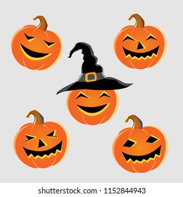 Design Elements for Halloween. Halloween Symbols. Smiling pumpkins on a gray background