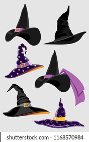 Design Elements for Halloween. Halloween Symbols. Witch Hat. Magician's hat. Hats of the wizard