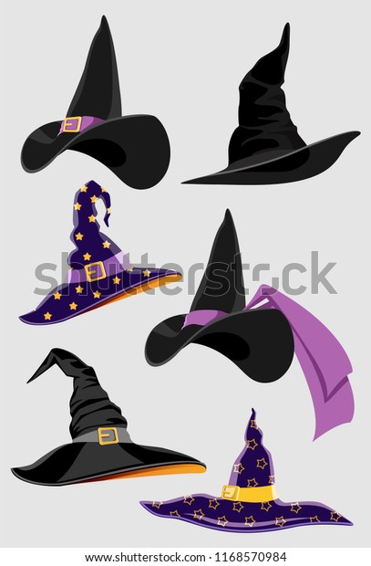 Design Elements for Halloween.\
Halloween Symbols. Witch Hat. Magician\'s hat. Hats of the\
wizard