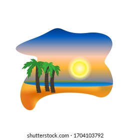 Design Elements Icon - Palm Tree on beach wish sea Silhouette Isolated on White Background. Editable cartoon symbol ofa southern plant sunset coconut palm tree signs vector EPS10