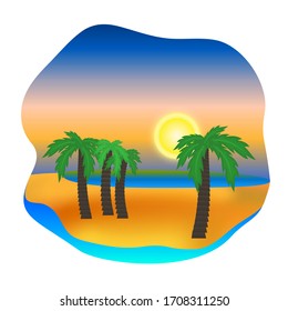 Design Elements Icon - Palm Tree on beach wish sea Silhouette Isolated on White Background. Editable cartoon symbol ofa southern plant sunset coconut palm tree signs vector EPS10