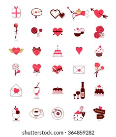 Design elements and icons for Valentine's day in a simple graphic style with sweet colors
