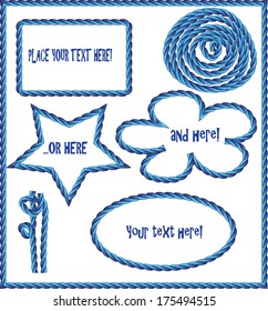 Design elements imitating rope that can be used as frames with a place for your text, great as a decoration in marine theme, pattern brush included.