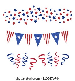 Design elements for Independence Day. For greeting cards, banners, invitation, print. Vector Illustration. Isolated on white background.