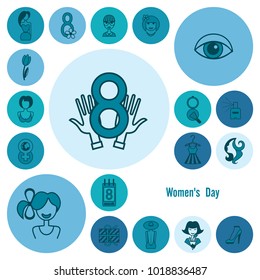 Design Elements for International Womens Day March 8, Icons. Vector