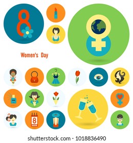 Design Elements for International Womens Day March 8, Icons. Vector