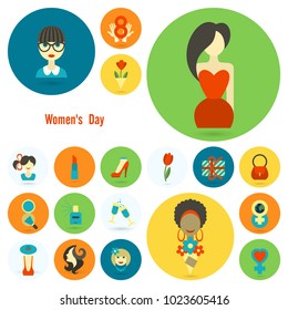 Design Elements for International Womens Day March 8, Icons. Vector