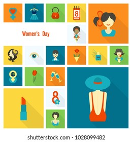 Design Elements for International Womens Day March 8, Icons. Vector