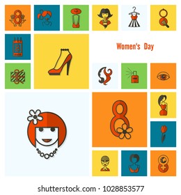 Design Elements for International Womens Day March 8, Icons. Vector