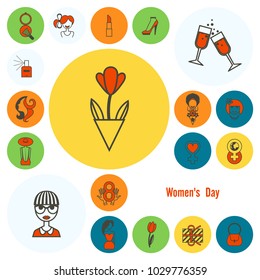 Design Elements for International Womens Day March 8, Icons. Vector