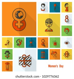 Design Elements for International Womens Day March 8, Icons. Vector