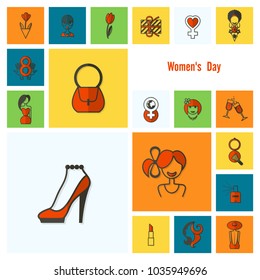 Design Elements for International Womens Day March 8, Icons. Vector