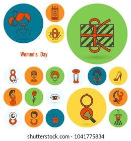 Design Elements for International Womens Day March 8, Icons. Vector