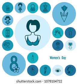 Design Elements for International Womens Day March 8, Icons. Vector