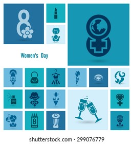 Design Elements for International Womens Day March 8, Icons. Vector