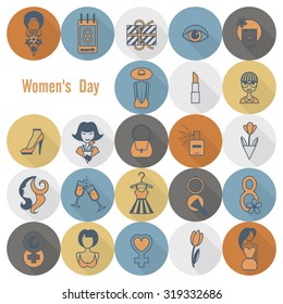 Design Elements for International Womens Day March 8, Icons. Vector