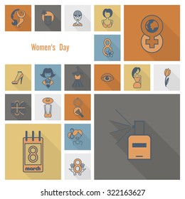 Design Elements for International Womens Day March 8, Icons. Vector