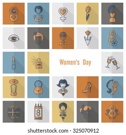 Design Elements for International Womens Day March 8, Icons. Vector