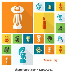 Design Elements for International Womens Day March 8, Icons. Vector