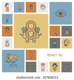 Design Elements for International Womens Day March 8, Icons. Vector