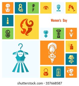 Design Elements for International Womens Day March 8, Icons. Vector