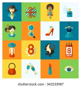 Design Elements for International Womens Day March 8, Icons. Vector