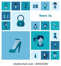 Design Elements for International Womens Day March 8, Icons. Vector