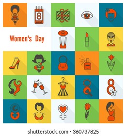 Design Elements for International Womens Day March 8, Icons. Vector