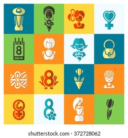 Design Elements for International Womens Day March 8, Icons. Vector