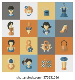 Design Elements for International Womens Day March 8, Icons. Vector