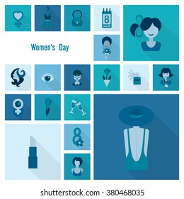 Design Elements for International Womens Day March 8, Icons. Vector