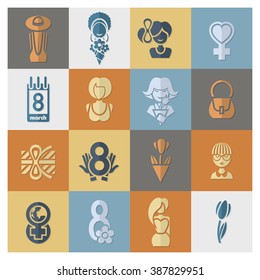 Design Elements for International Womens Day March 8, Icons. Vector