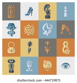Design Elements for International Womens Day March 8, Icons. Vector