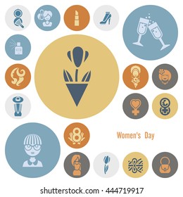 Design Elements for International Womens Day March 8, Icons. Vector