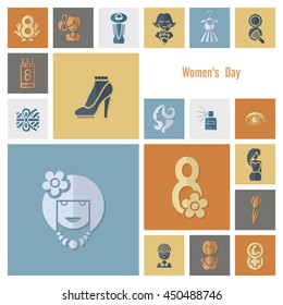 Design Elements for International Womens Day March 8, Icons. Vector