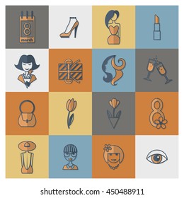 Design Elements for International Womens Day March 8, Icons. Vector